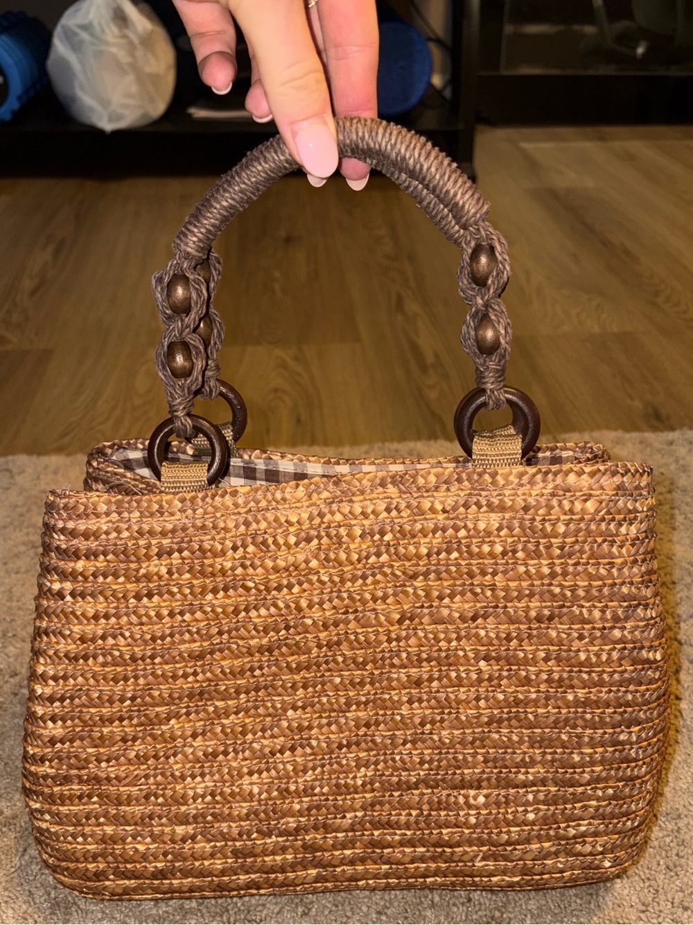 Croft & Barrow Woven Straw Handbag with Braided Handles - Brown
